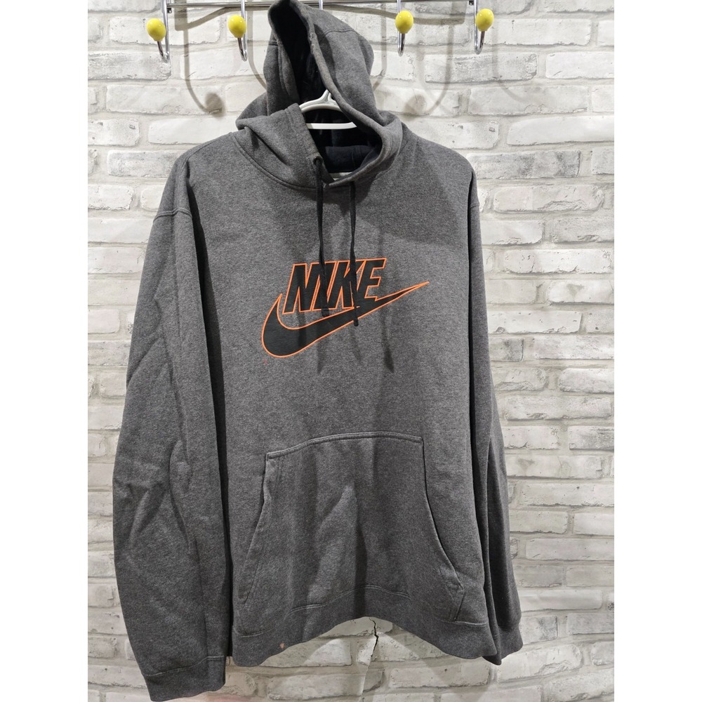 Nike Hoodie Gray Orange Block Futura Logo Sportswear Men's Size XL